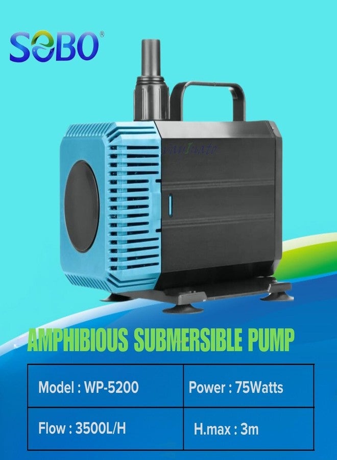 VAYINATO Sobo (WP-5200 | Power : 75W | Output : 3500L/H) | Lift Up to 3 Meter Submersible Water Lifting Pump, Pond and Fountain and Sump Filter Systems Power Head - Image 2